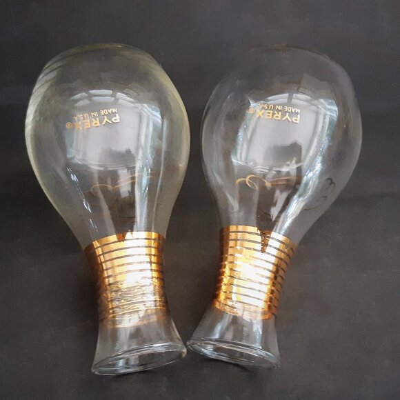 VTG Pyrex Oil & Vinegar Glass Cruets with Tops Gold Bands Original Stoppers - Picture 8 of 12